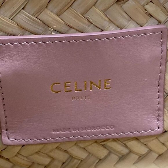 Auth CELINE Teen Triomphe Pannier - Beige Pink Beige Raffia Calf Skin Tote Bag - Picture 7 of 16